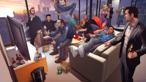 Grand Theft Auto Protagonists Gathering Desktop Wallpaper