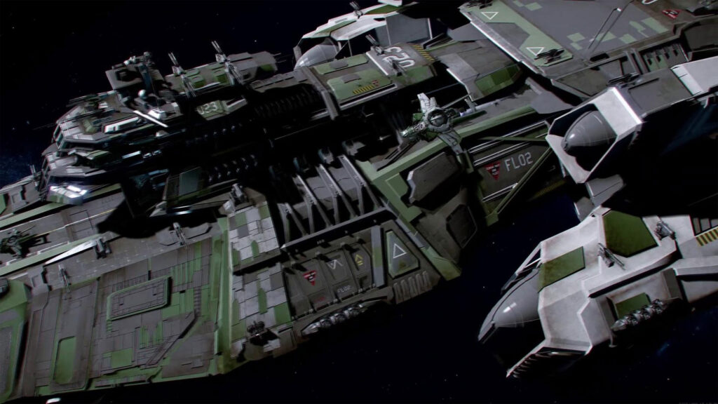 Futuristic Green Armored Spaceship 4K Wallpaper