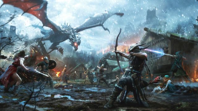 Viking Warrior Facing A Dragon Attack 4K Wallpaper