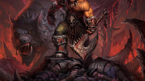 Ferocious Orc Warrior and Dire Wolf Desktop Wallpaper