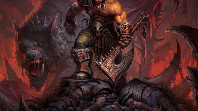 Ferocious Orc Warrior and Dire Wolf Desktop Wallpaper