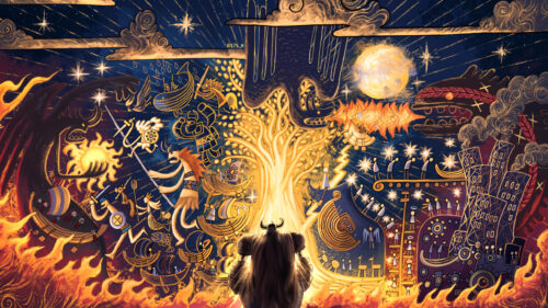 Elden Ring Mythic Golden Tree and Heroic Battle Desktop Wallpaper