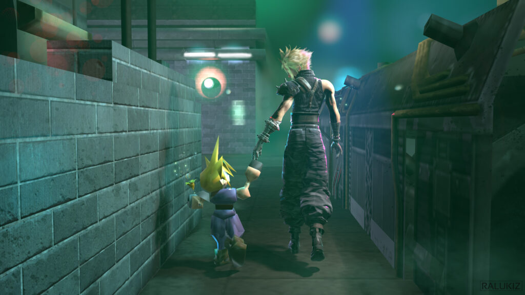 Cloud Strife Walking with his Younger Self Desktop Wallpaper