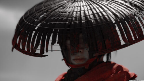 Close-up Portrait of a Samurai Warrior in Traditional Gear Desktop Wallpaper