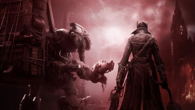 Mech and Hunter Confrontation Desktop Wallpaper