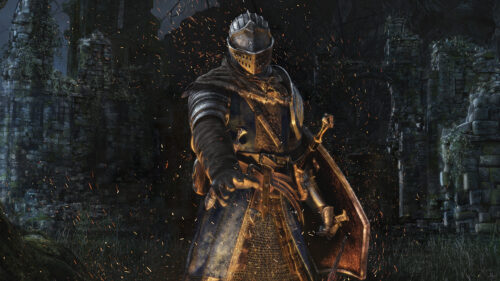 Knight in Ancient Ruins Dark Fantasy 4K Desktop Wallpaper