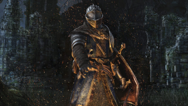 Knight in Ancient Ruins Dark Fantasy 4K Desktop Wallpaper