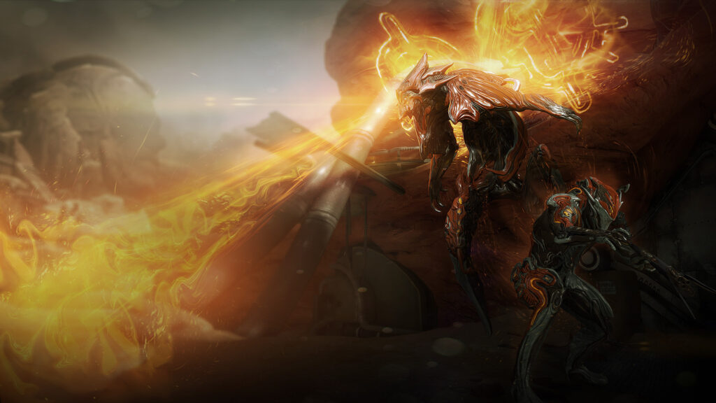 Fiery Alien Combatant Combat Desktop Wallpaper
