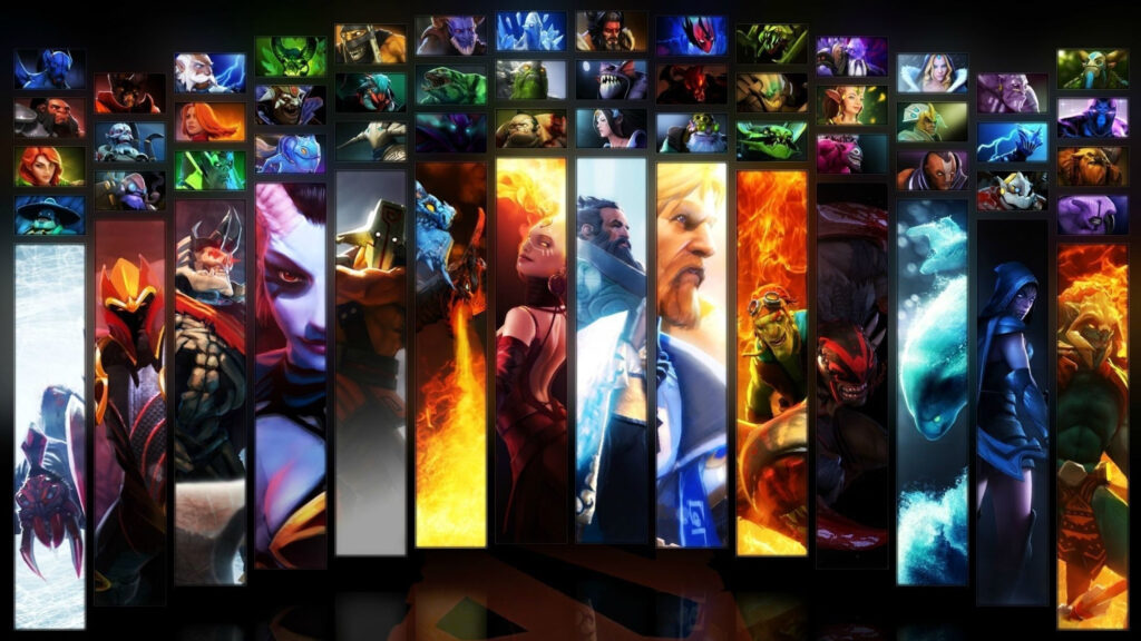 Dota 2 Character Roster Cinematic Artwork Desktop Wallpaper