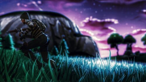 Fortnite Stealth Character in Vibrant Landscape Desktop Wallpaper