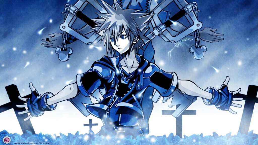 Sora from Kingdom Hearts Blue Aesthetic Desktop Wallpaper