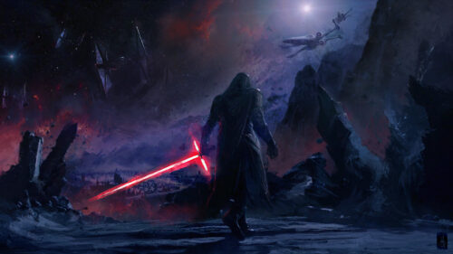Kylo Ren and Star Wars Battle Scene Desktop Wallpaper