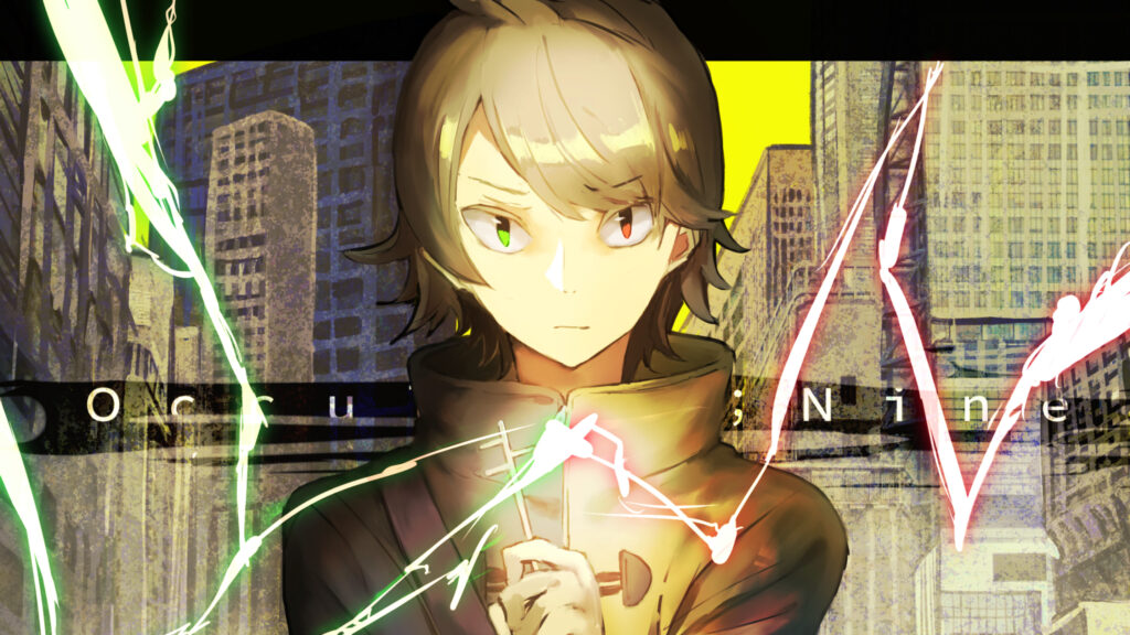 Anime Boy with Heterochromia and Glowing Neon Lines Desktop Wallpaper