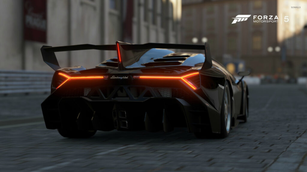 Black Lamborghini Veneno Forza 5 Sportscar Desktop Wallpaper