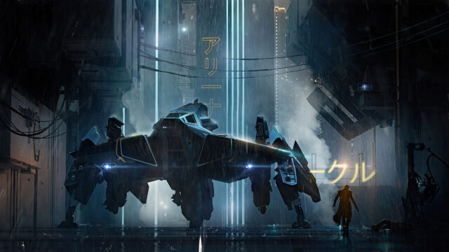 Futuristic Sci-Fi City Spacecraft Rain Desktop Wallpaper