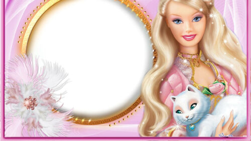 Barbie with White Cat Frame Desktop Wallpaper