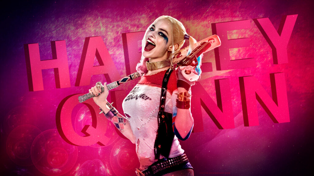 Harley Quinn Pink Themed Portrait Desktop Wallpaper