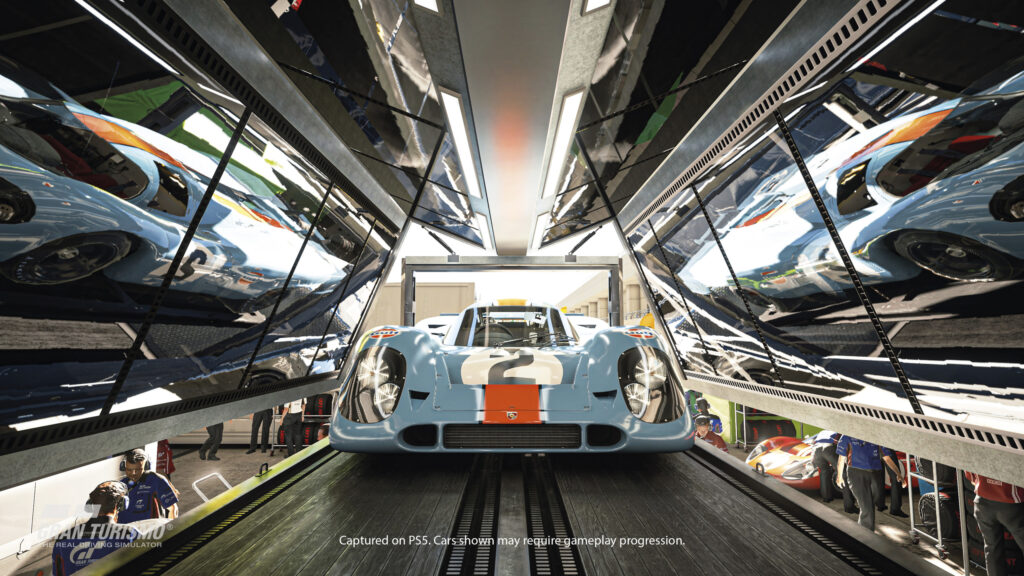 Porsche 917 Gulf Racing Pit Stop 4K Desktop Wallpaper