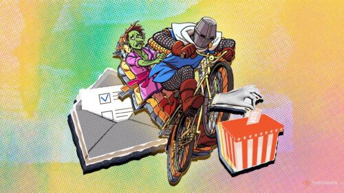 Knight and Goblin Riding a Bicycle Desktop Wallpaper