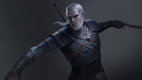 Geralt of Rivia Combat Stance 4K Wallpaper
