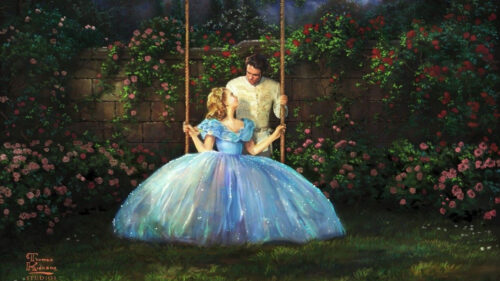 Cinderella and Prince Charming Romantic Garden Desktop Wallpaper