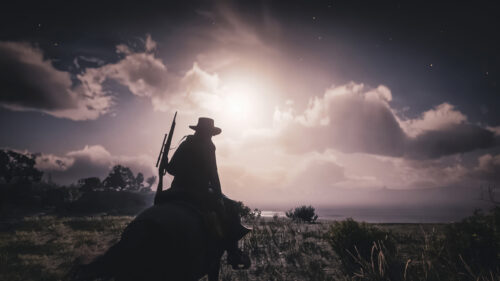 Lone Cowboy Silhouette at Twilight 4K Desktop Wallpaper