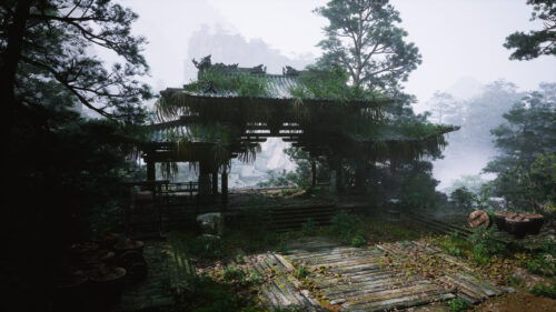 Ruined Ancient Asian Temple Forest Desktop Wallpaper