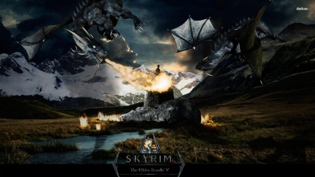 Fantasy Dragon Battle Landscape Desktop Wallpaper
