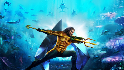 Aquaman Heroic Trident Pose Underwater 4K Wallpaper