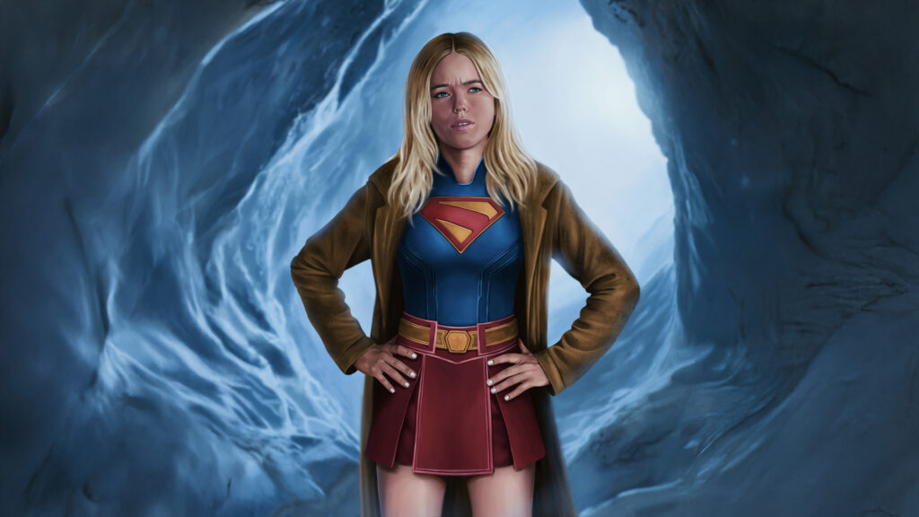 Supergirl Standing in an Ice Cave Desktop Wallpaper