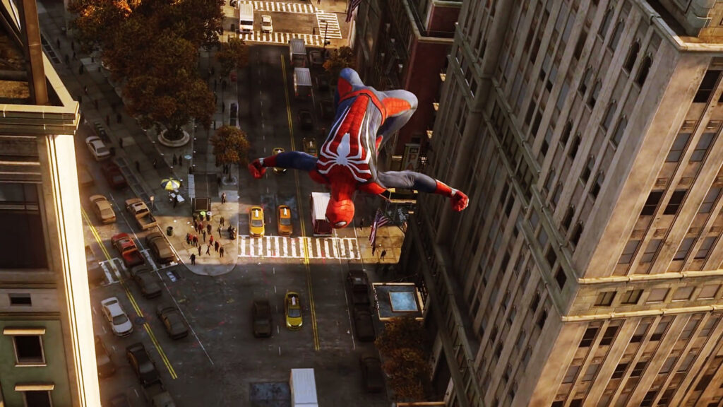 Spider-Man Mid-Air Action City 4K Desktop Wallpaper