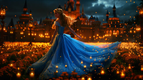 Fairytale Princess in Enchanted Garden Desktop Wallpaper