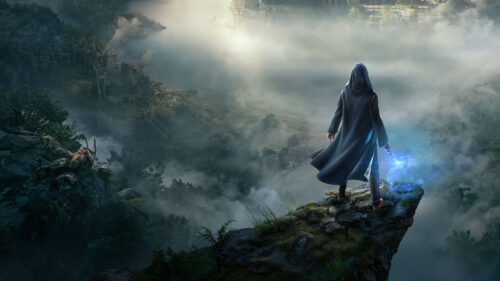 Hooded Wizard Overlooking Misty Valley 4K Desktop Wallpaper