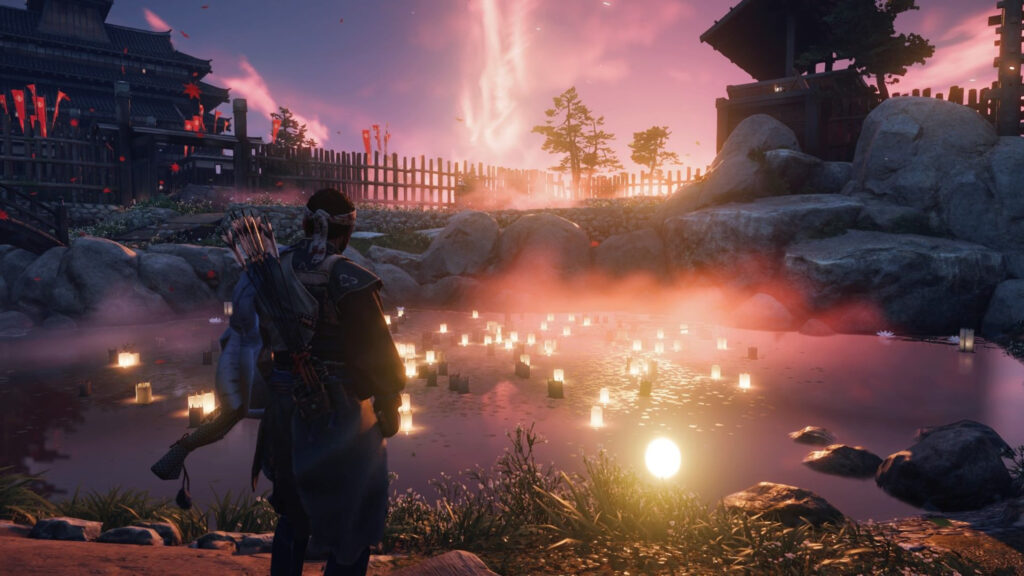 Ghost of Tsushima Cinematic Sunset Pond Desktop Wallpaper