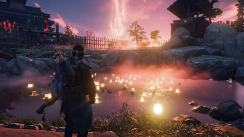 Ghost of Tsushima Cinematic Sunset Pond Desktop Wallpaper
