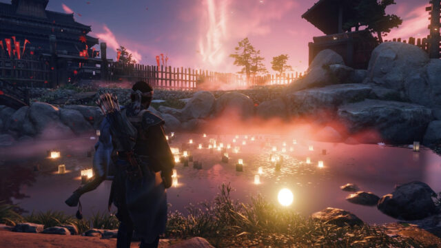 Ghost of Tsushima Cinematic Sunset Pond Desktop Wallpaper
