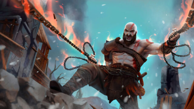 Kratos Unleashed with Blades of Chaos Desktop Wallpaper