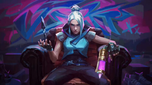 Jett from Valorant Sitting on a Chair 4K Desktop Wallpaper