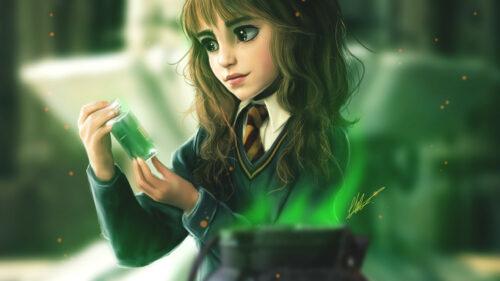 Digital Illustration of a Young Witch in Uniform Desktop Wallpaper