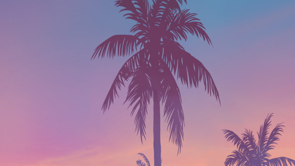 Vibrant Tropical Sunset Palm Trees Desktop Wallpaper