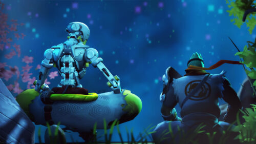 Zenyatta and Genji Meditating Night Sky Desktop Wallpaper