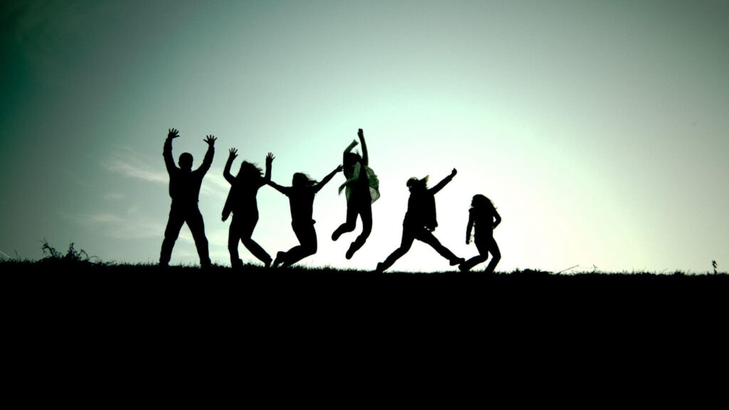 Friends Jumping Silhouette Group Desktop Wallpaper