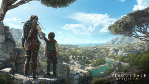 A Plague Tale Requiem Amicia and Hugo Standing on a Cliffside PC Wallpaper