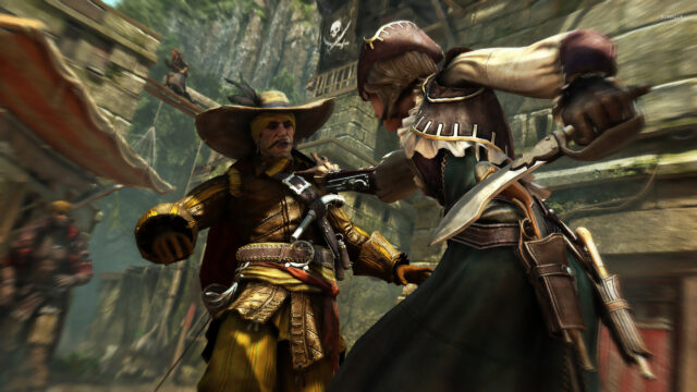 Action-Packed Pirate Duel 4K Desktop Wallpaper