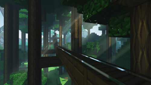 Minecraft Forest Railway Scene Desktop Wallpaper