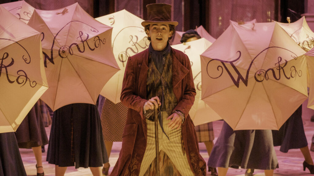 Willy Wonka Timothée Chalamet Musical Performance 4K Desktop Wallpaper