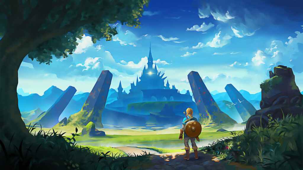 Link Gazing at Hyrule Castle 4K Desktop Wallpaper