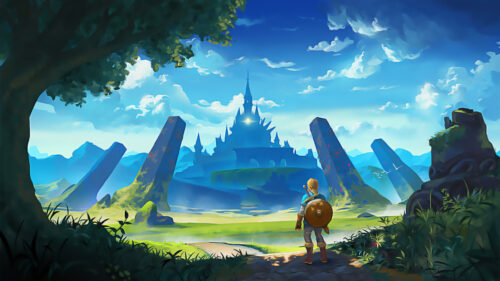 Link Gazing at Hyrule Castle 4K Desktop Wallpaper
