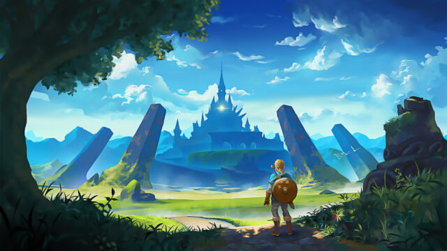 Link Gazing at Hyrule Castle 4K Desktop Wallpaper
