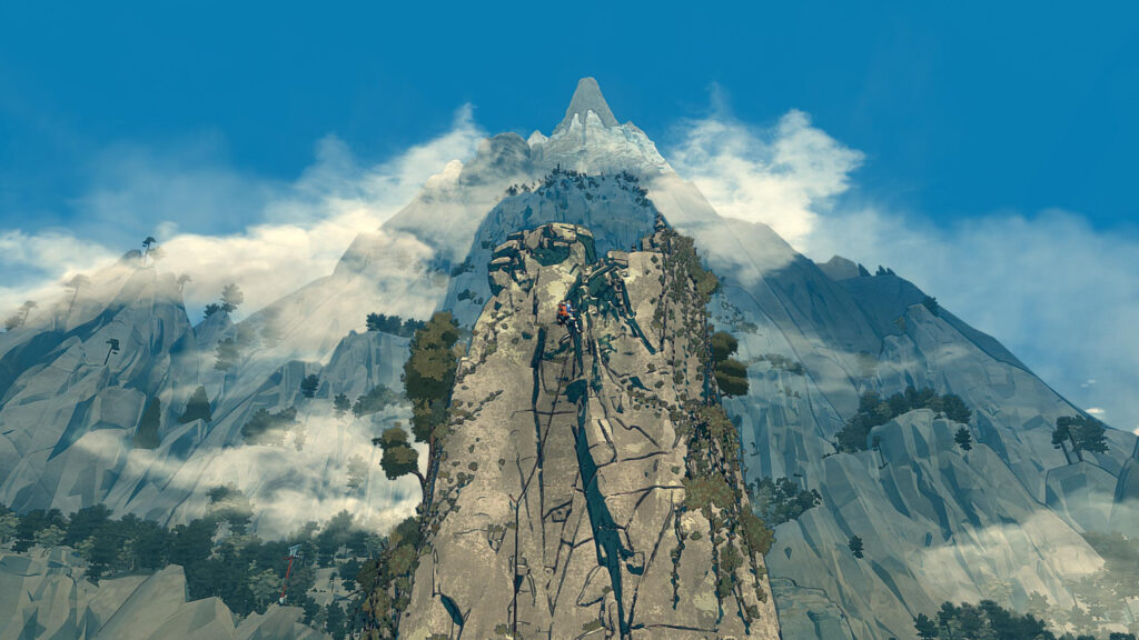 Climbing a Majestic Snowy Mountain Peak Desktop Wallpaper